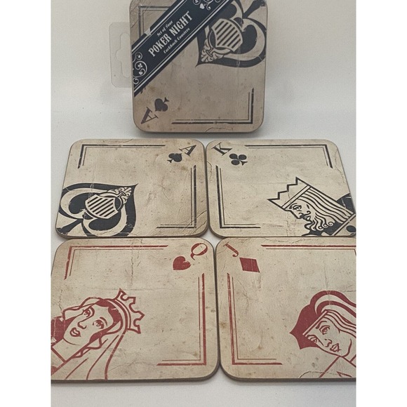 4 CASINO Vegas POKER COASTERS Game Night Party Bar Drink Beverage Saver - Picture 5 of 9